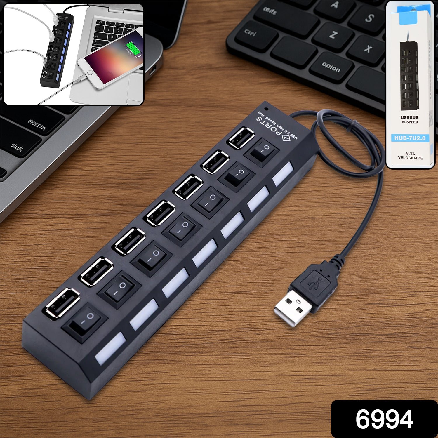 USB Splitter Multi Port USB 2.0 Hub, 7 Port