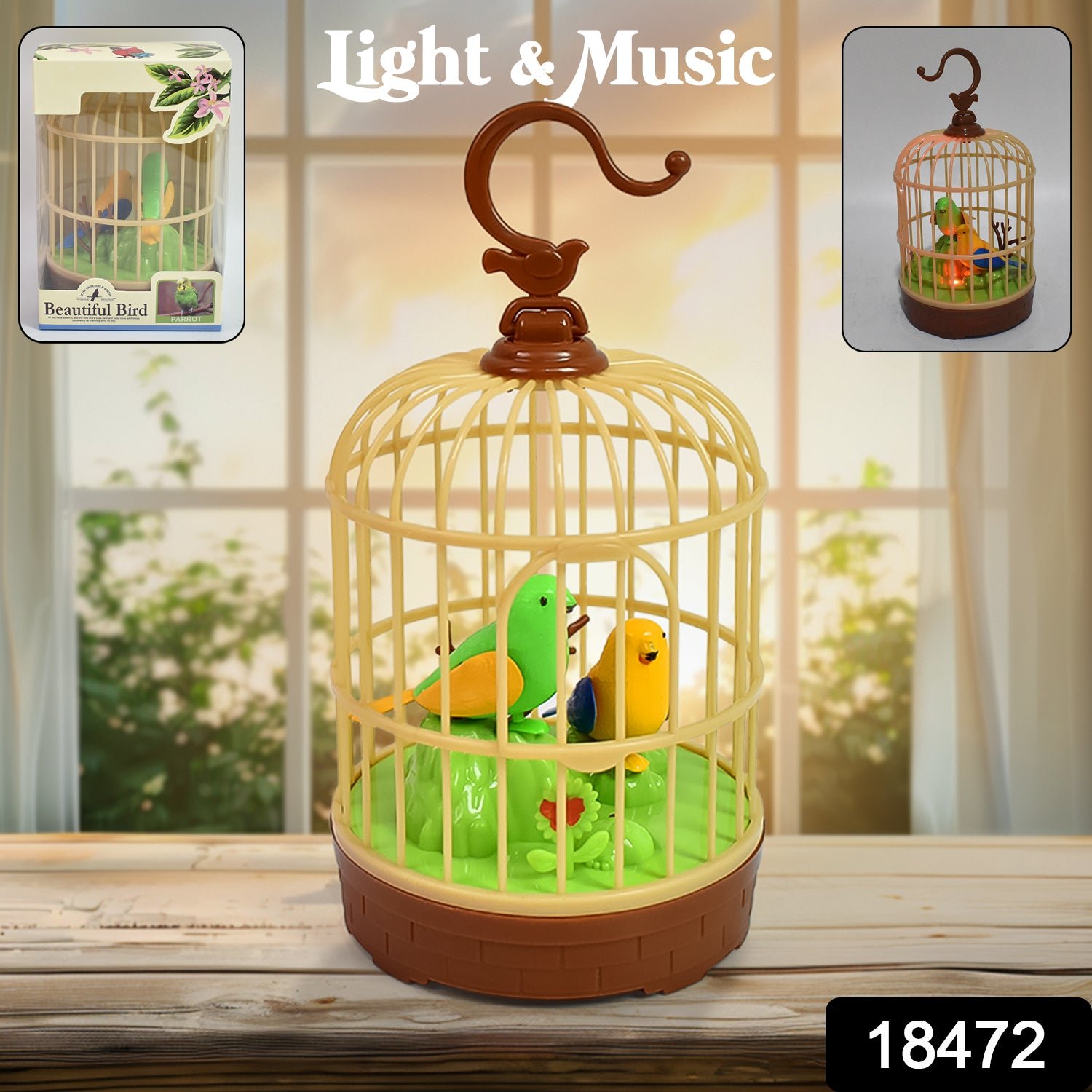Sound-Activated Chirping Bird Toy in Hanging Cage (1 Pc / Battery Operated)