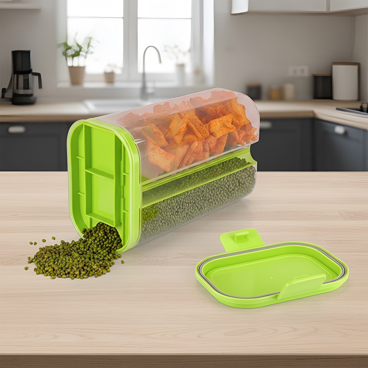 Plastic 2 Sections Air Tight Transparent Food Grain Cereal Storage Container (2 ltr)