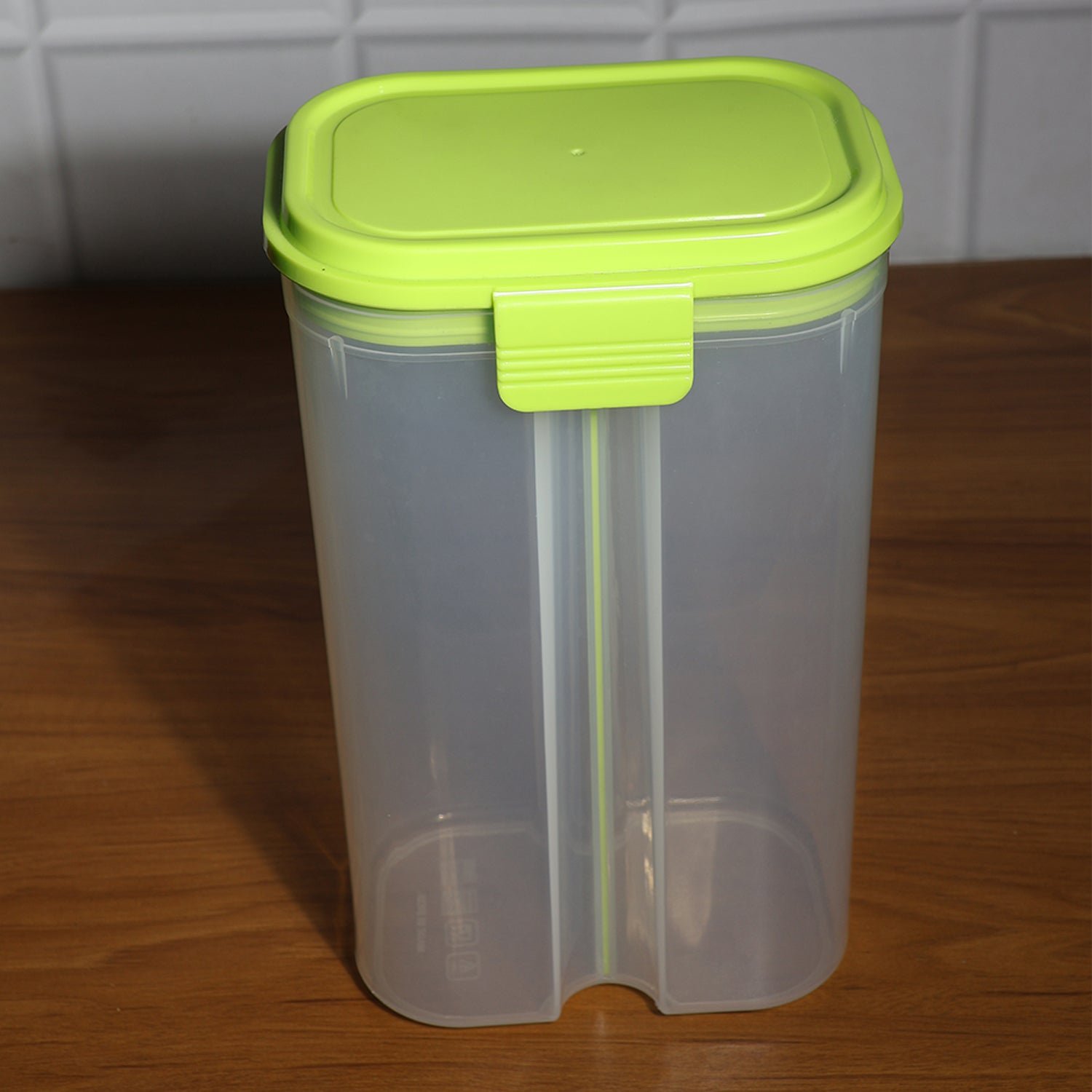 Plastic 2 Sections Air Tight Transparent Food Grain Cereal Storage Container (2 ltr)