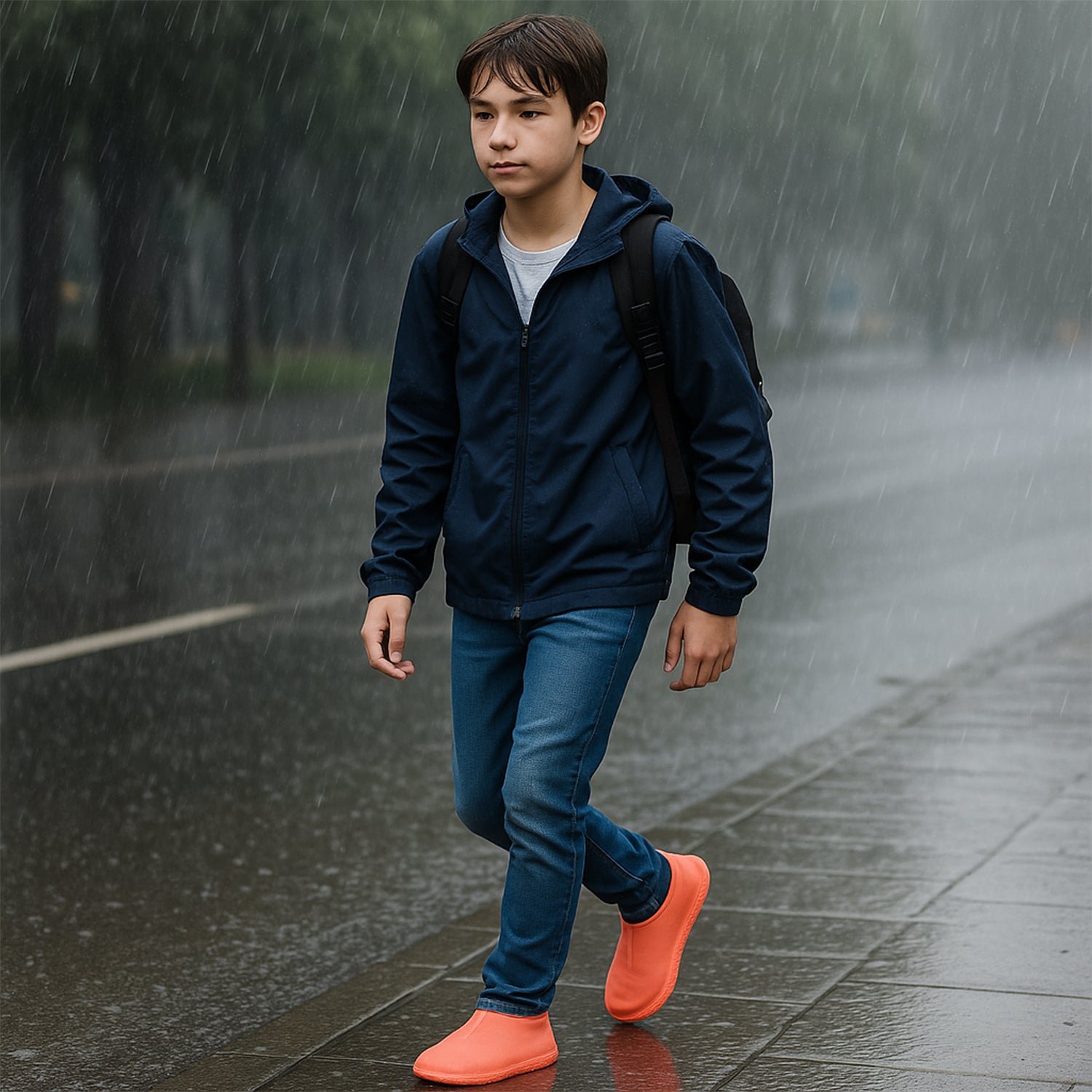 Orange Non-Slip Silicone Rain Reusable Anti skid Waterproof Fordable (1 Pair)